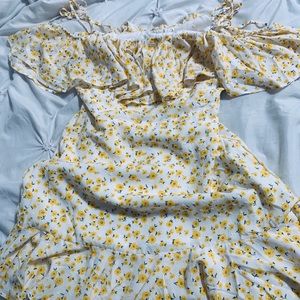 Brand New White & Yellow Flower Summer Dress